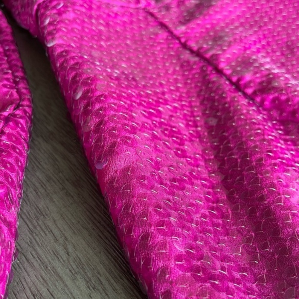 💛 Fleur Du Mal Designer Prom Pink Sequin Wrap Gown With Slit And Long Sleeves - Picture 9 of 15